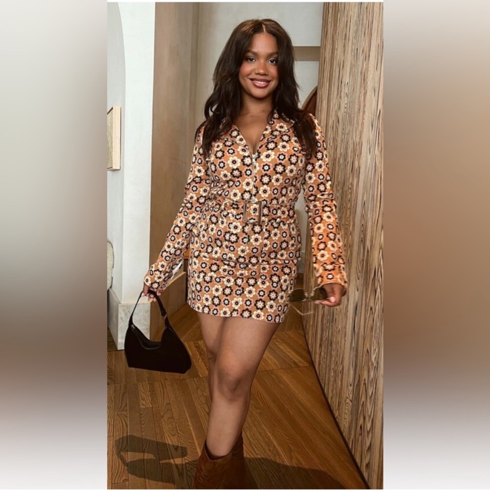 Mu Mu Tan Floral Long Sleeve Dress - Picture 4 of 4
